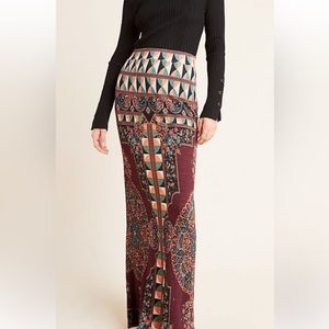Farm Rio Anthropologie long burgundy knit maxi skirt